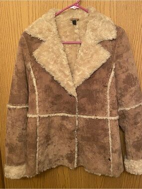 Women's 100% Genuine Leather Faux Fur Trimmed Coat